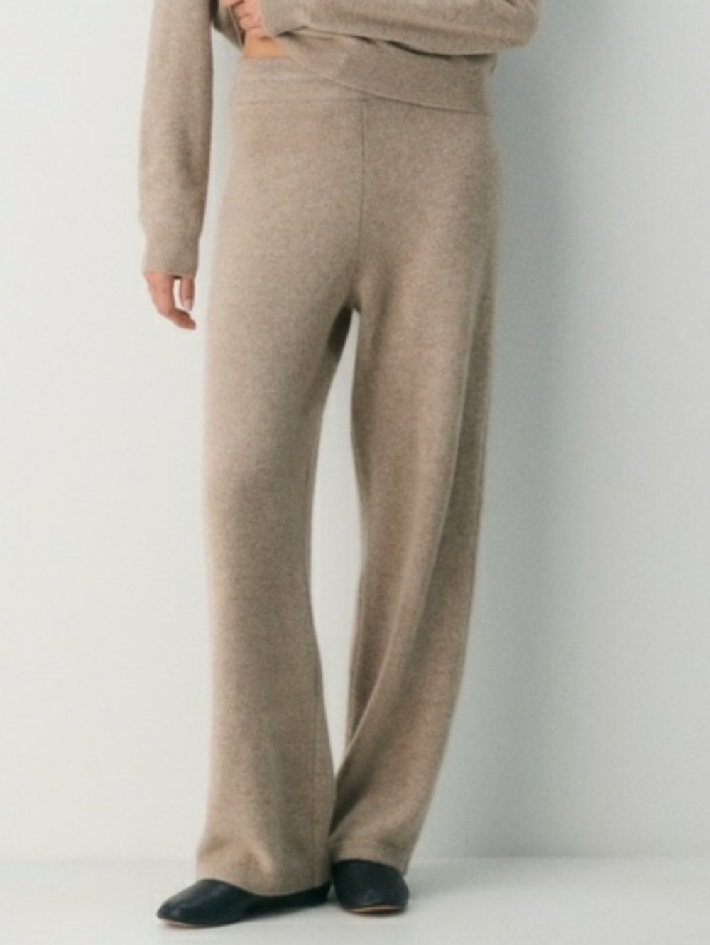 Saks Fifth Avenue 100% Cashmere Wide-Leg Knit Pants in Cream